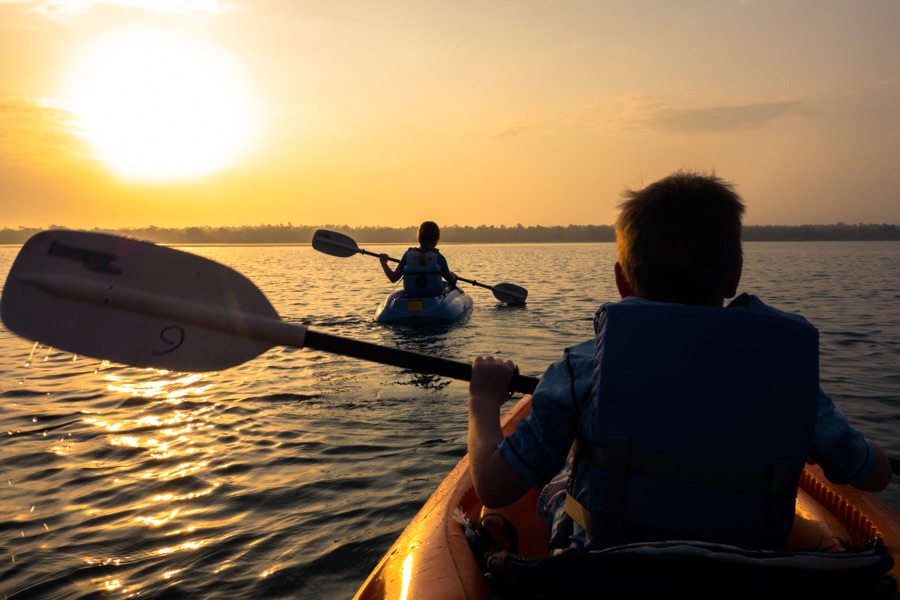 Kayaking on one of the regions gorgeous waterways is an amazing way to take in the sunset.